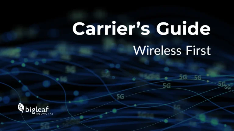Bigleaf Carrier’s Guide: Wireless-First cover image with abstract 5G network lines representing wireless connectivity and business continuity.